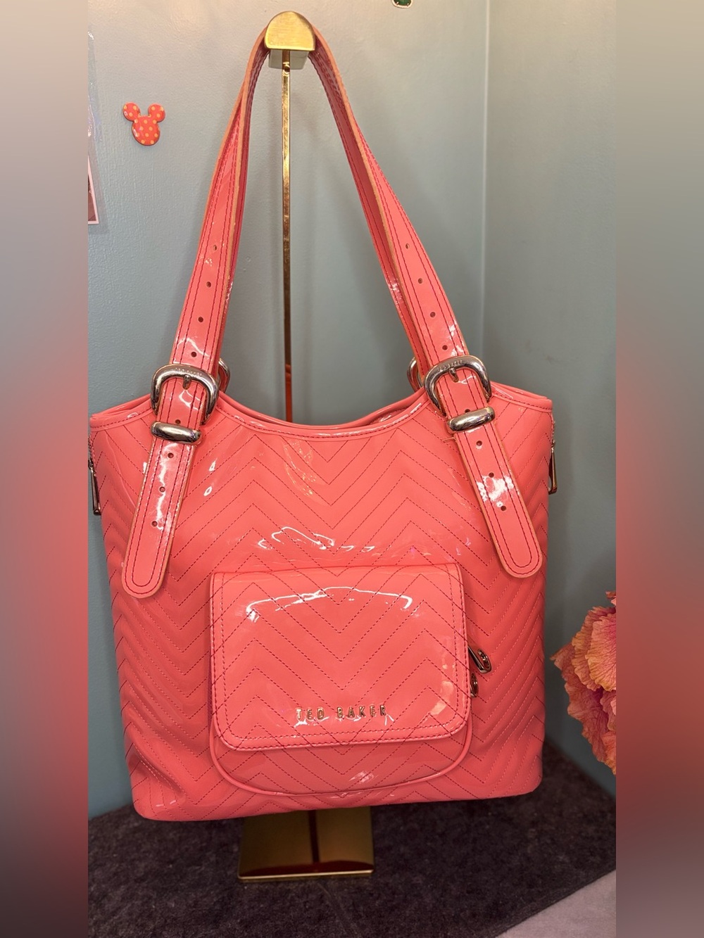 Ted Baker Coral Patent Chevron Tote Bag TAMA